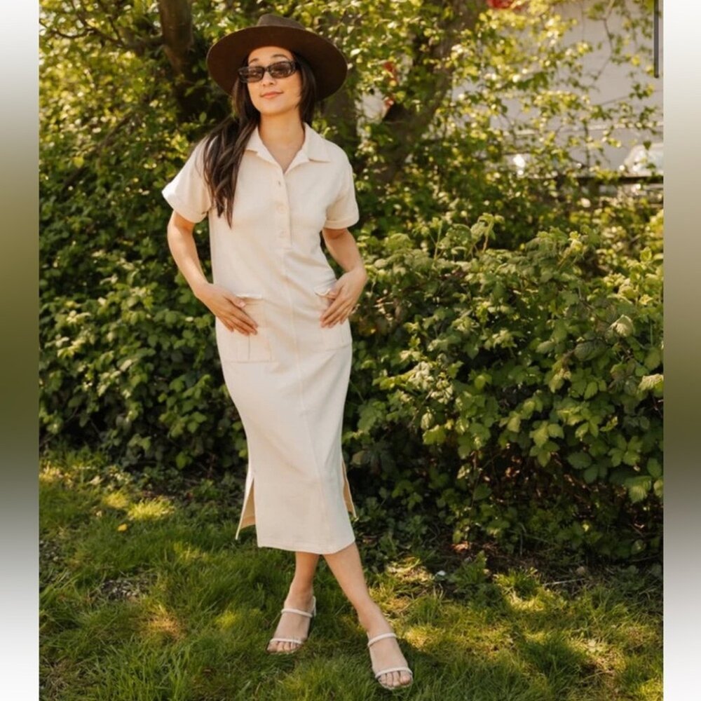 Smash + Tess Cream Lennex Midi Cargo Sweater Dress